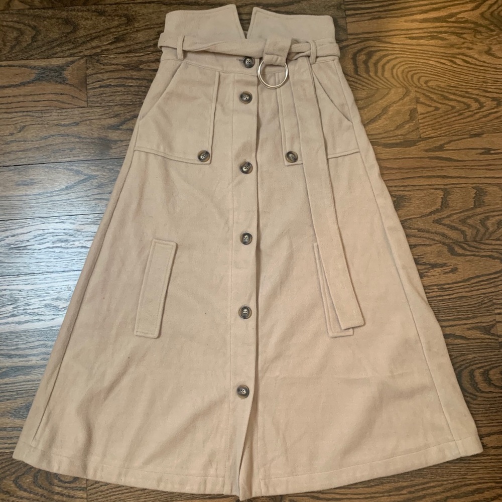Camel Felt Paper Bag Midi Skirt